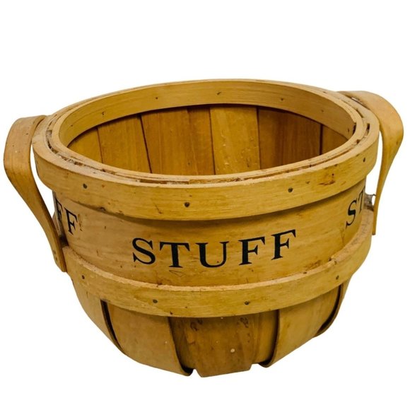 Rustic Wood Bushel Storage Basket 8" Side Handles Farmhouse Cottage Stuff Decor - Picture 1 of 10